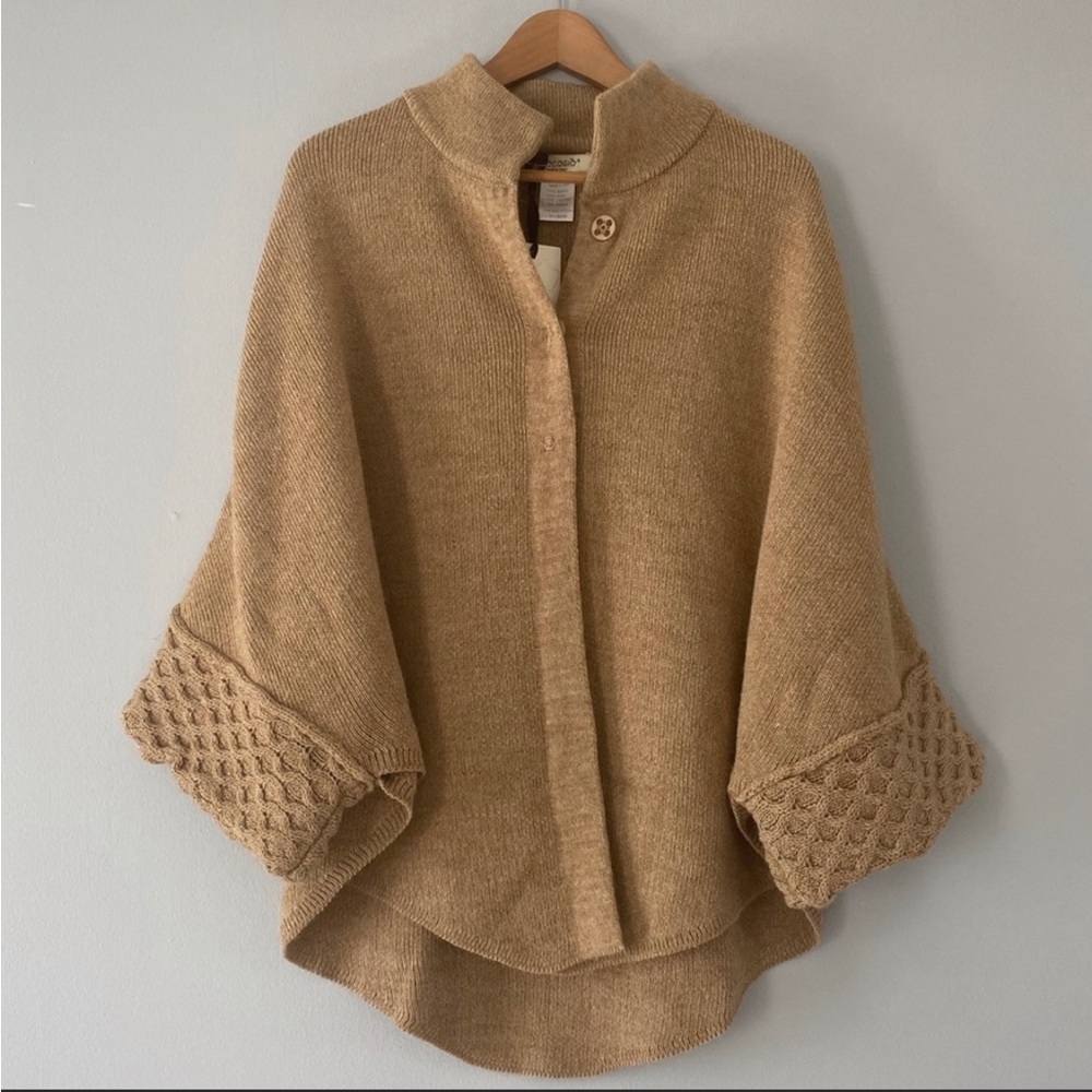 Cocogio caramel tan button up cardigan shrug poncho sweater size OS fits all